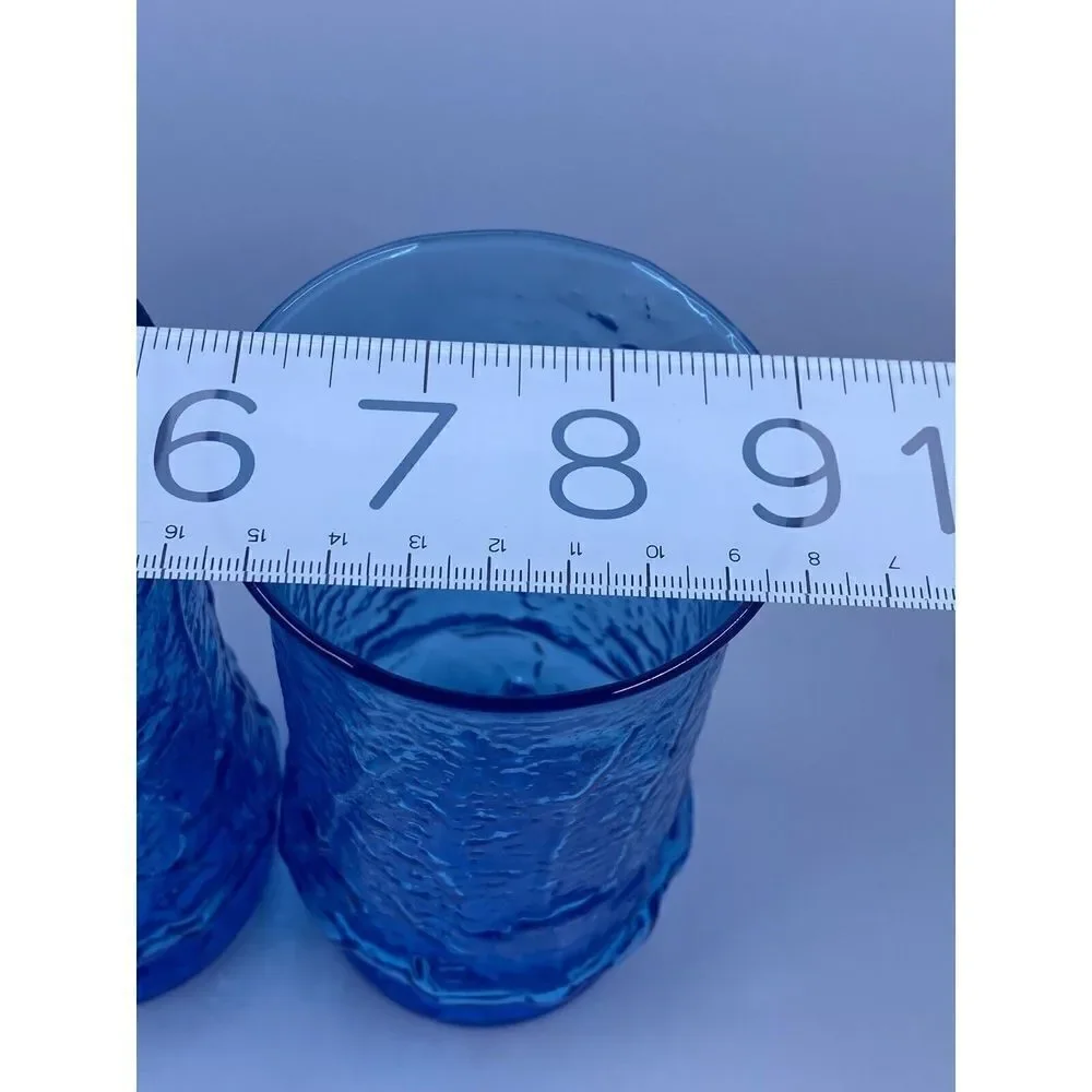 Vintage Anchor Hocking Blue Rain flower 12 oz Glass Tumblers 5 1/2